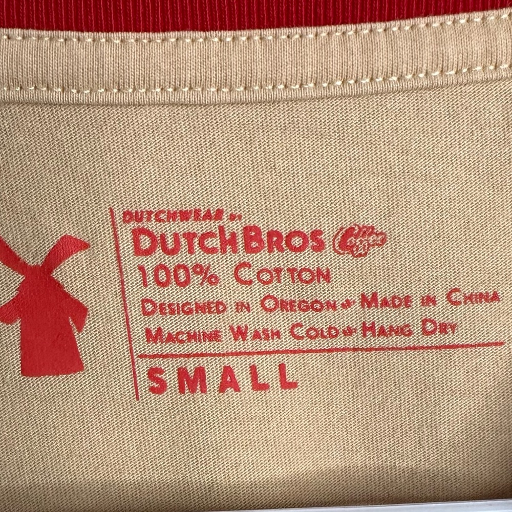 Dutch Bros Coffee Ringer Cotton T Shirt Cream With Red STOKED SMALL DB 1992 - Picture 5 of 5